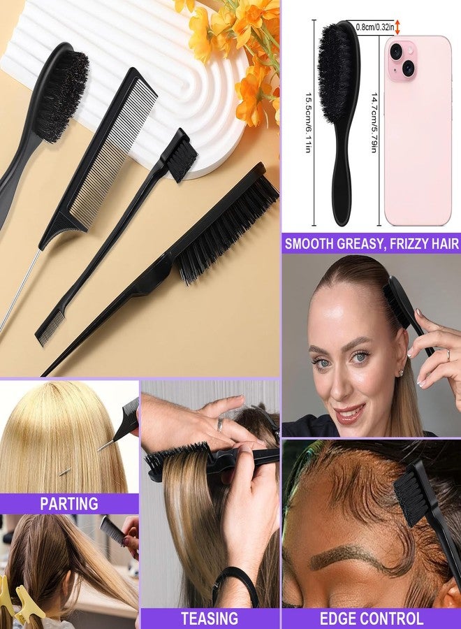 START MAKERS Hair Wax Stick and Slick Back Hair Brush Set for Women Kids Men 5PCS, with Edge Brush, Teasing Brush, Rat Tail Comb & Mini Boar Bristle Brushes for Flyaways, Control, Sleek, Ponytail Buns - Image 4